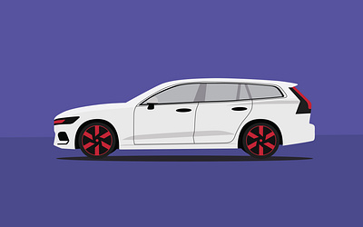 Flat illustration concept of "Volvo Car" car illustration flat vector illustration purple background simple vector vector graphics volvo v60 white car