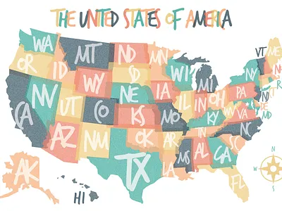 Map of the United States of America graphic design illustration map