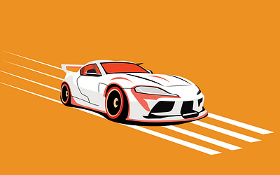 Sports Car Flat Vector Illustration illustration luxuries car mk5 supra artwork orange background premium vector sports sports car toyota supra vector graphics white car