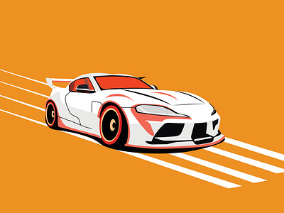 Sports Car Flat Vector Illustration illustration luxuries car mk5 supra artwork orange background premium vector sports sports car toyota supra vector graphics white car