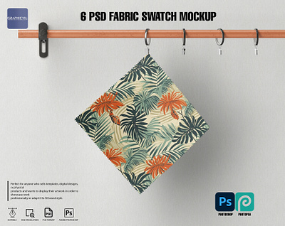 Hanging Fabric Mockup, 6 PSD chiffon mockup
