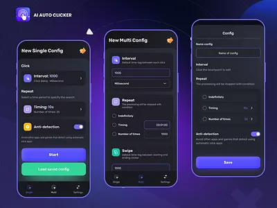 AI Auto Clicker ai app design auto auto click auto config auto touch auto touching clicker darkmode design game auto graphic design interface mobile design mobile ui ui uiux ux