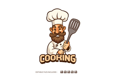 Smiling Cooking Chef Mascot Logo branding chef cooking illustration logo logos mascot