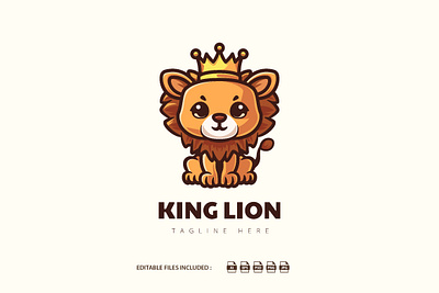 Cute Lion King Mascot Logo 3d animation baby animal branding cute cute animal cute lion design graphic design illustration king lion lion king logo logo animal logos mascot