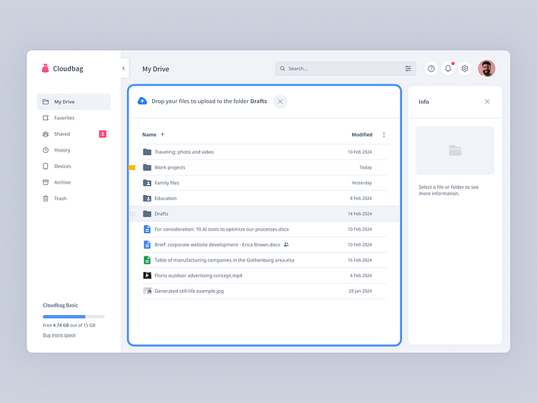 Cloudbag [Cloud Storage] - UI/UX desktop by Oleg Vasendin on Dribbble