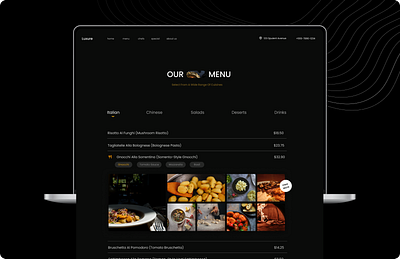Luxure restaurant x menu page design branding design ui ux