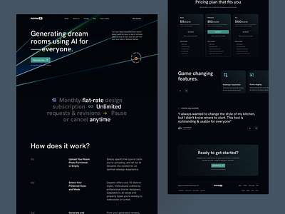 AI Landing Page UI ai ai landing page artificial intelligence creative design dark website design landing page machine ofspace pricing review robot room ai room generate technology ui website