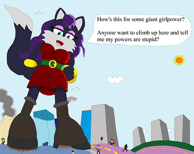 Grau Is Insecure About Her Powers adults anthro character destruction dresses fantasy fox foxes furry giantess ladies mobian perspective red sonic superpowers titaness titans vixen women