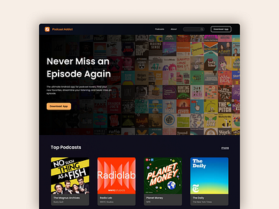 Podcast Addict - Podcast app landing page Redesign design redesign ui