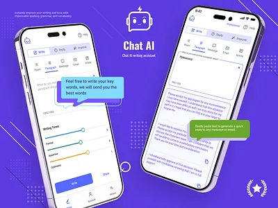 Chat AI Writing Assistant Application ai assistant ai chat ai writing chat ai writing assistant chat gpt clean design clean ui design gpt gpt 4 graphic design mobile mobile ui ui ui ux