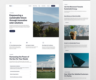 Solar Company Website Design clean design home page minimal modern renewable energy solar company solar web design solar website ui web design website