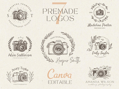 7 Photography Logo Designs, Premade Camera Logos Made in Canva boho camera logo canva diy logo canva logo custom logo photography hand drawn logo logo design photographer logo photography watermark premade logo premade logo bundle small business logo vintage logo designs watermark logo wedding photography