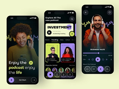 Podcast Mobile App animation app design audio audio player audiobook interaction live streaming mobile app mobile app design music music app player podcast podcast app podcast art podcast ui podcasting product design streaming streaming app