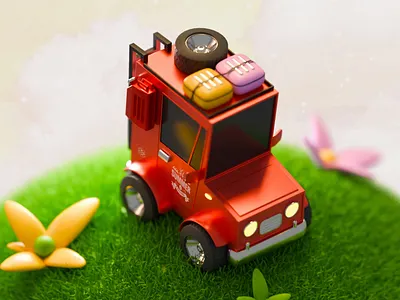 3D car in the field 3d 3d art 3d car 3d illustration blender blender 3d car digital art illustration isometric lowpoly nature red