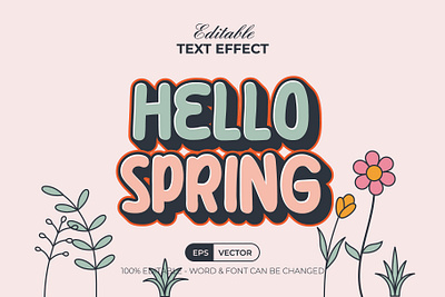 Hello Spring Text Effect art design editable effect flowers font lettering retro spring style text type typeface typography vector