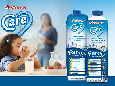 Packaging Design: Clover Care Enriched Milk branding logo design milk packaging packaging design trade presenter