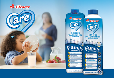 Packaging Design: Clover Care Enriched Milk branding logo design milk packaging packaging design trade presenter