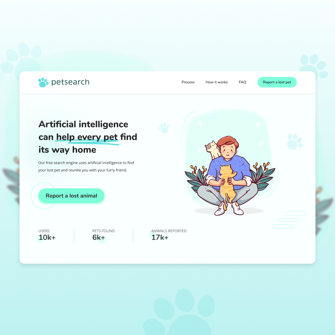 Landing page for pet finding app design landing page product design ui ui design ui ux user interface ux ux design