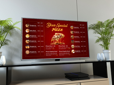 Pizza Menu Design for TV Screen burger menu delicious food design food menu graphic design hotel menu landscape menu menu design pizza menu print design restaurant menu web design web menu