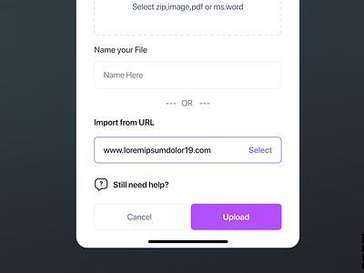 File Upload screen - Application Design Concept add file app clean documents minimal mobile app modern purple ui upload file