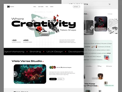 Design Studio Landing Page 🎨 branding creativity design design agency digital marketing flat design full page graphic design hero section home page landing minimal simple trend typography ui uiux video section web page website