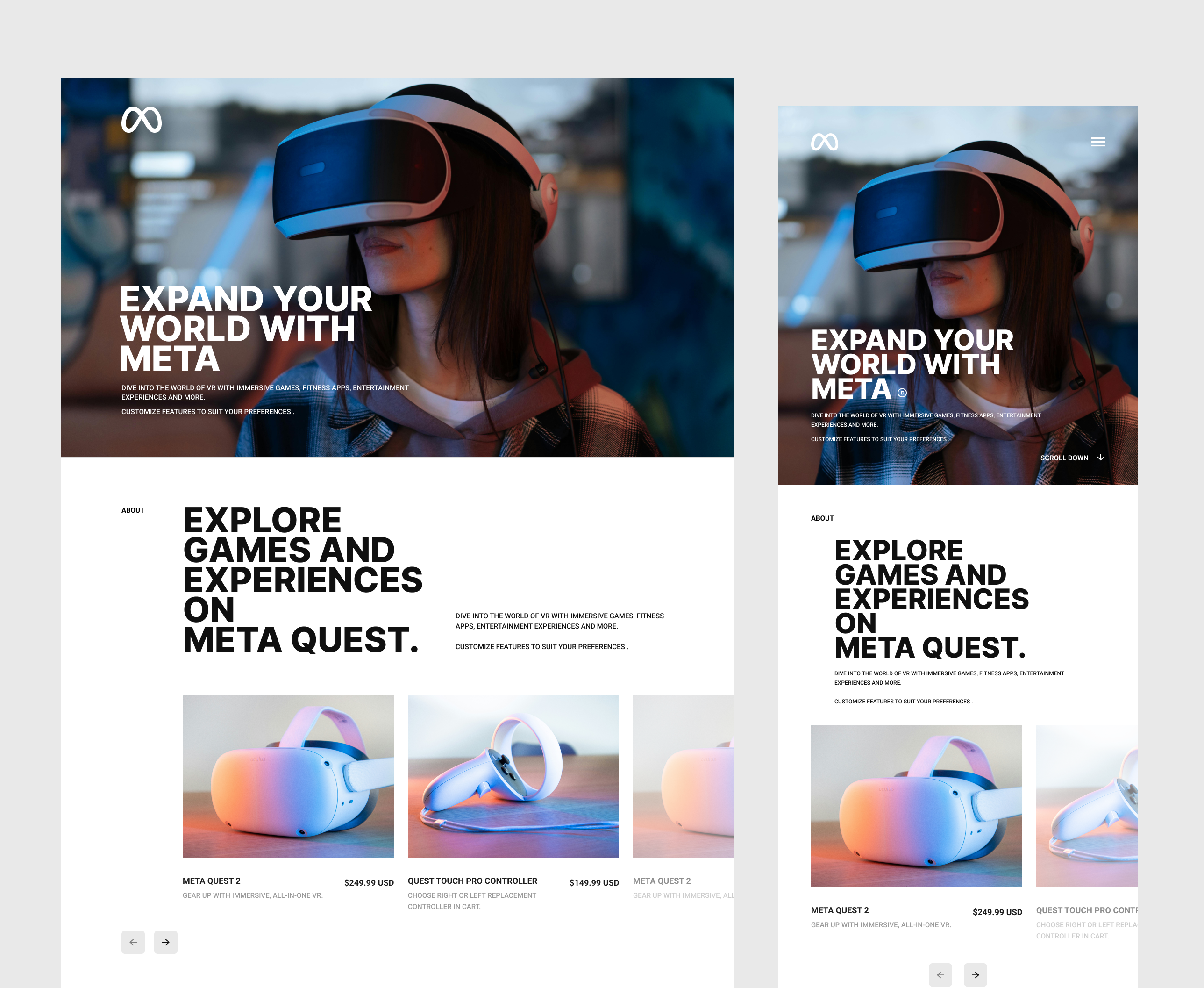 Meta branding design glasses graphic design ui uiux user experience user interface web website