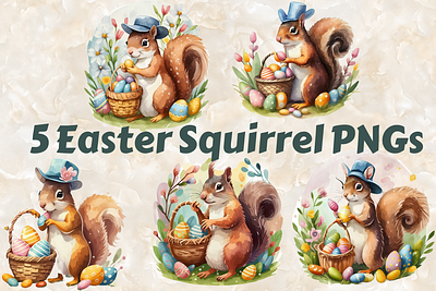 5 Easter Squirrel Illustrations Clipart 3d abstract art aesthetic aesthetic print aesthetic printable aesthetic wall art animation artist branding design easter graphic design illustration logo motion graphics squirrel ui