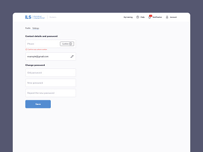 Form settings confirm password design email form personal account settings page ui ux uxdesign