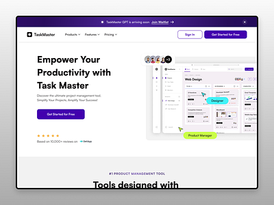 Product Management Software Landing Page design figma landing page management product product design project saas task tools ui web