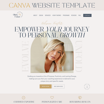 Coaching Website Template, Canva Life Coach Website therapist website ui