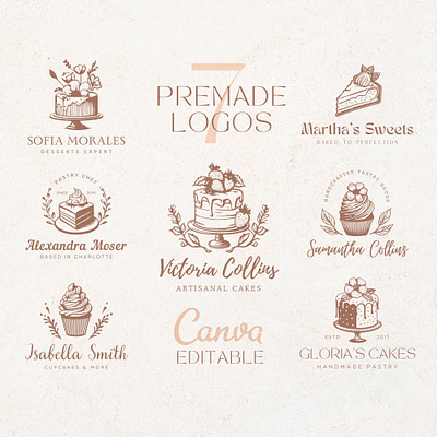 7 Bakery Logo Designs, Canva Template, Premade Cake Logo baker logo design