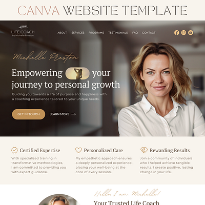 Coaching Website Template, Canva Website for Life Coach diy canva website ui