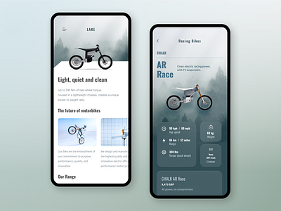 Electric motorbike - Mobile Web UI beveled cards graphic design lighting mobile motorbike ui web