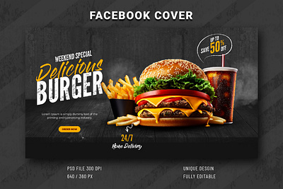"Fast Food" Facebook Cover & Social Media ads burger post facebook banner facebook cover facebook post fast food flyer flyerdesign food post instagram post pizza post so social social media