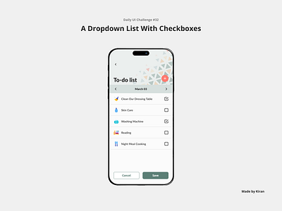 Daily UI Challenge #32 checklist design dropdown geometic mobile design pattern to do ui uichallenge ux uxdesigner uxui