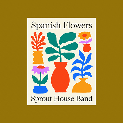 sprout house band art color palette design floral flowers illustration illustrator plants poster print simple vases