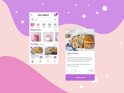 Zoe's bakery app application bakery cake concept delivery design ecommerce food mobile purple sweet ui