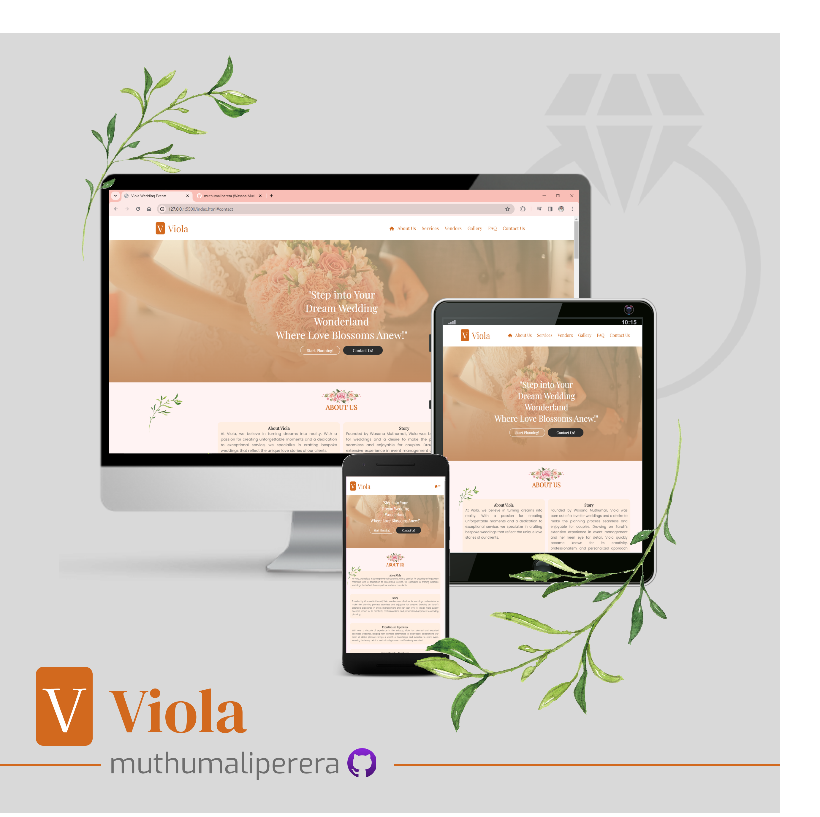 Viola - Wedding Event Planning front end development responsive web design ui webdesign wedding event planning