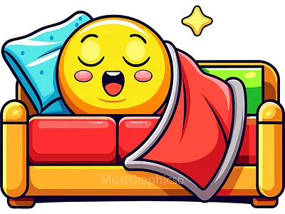 Cute Sleeping Emoji On Sofa 3d animation branding cute emoji design emoji emoji design emoji illustration emoji resting emoji vector graphic design illustration logo motion graphics sleeping emoji ui vector