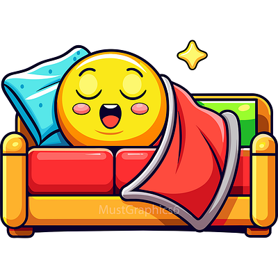 Cute Sleeping Emoji On Sofa 3d animation branding cute emoji design emoji emoji design emoji illustration emoji resting emoji vector graphic design illustration logo motion graphics sleeping emoji ui vector