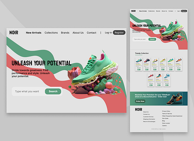 Noir shoes web design e commerce figma green homepages layout grid purple rose sales shoes sport ui ux web design