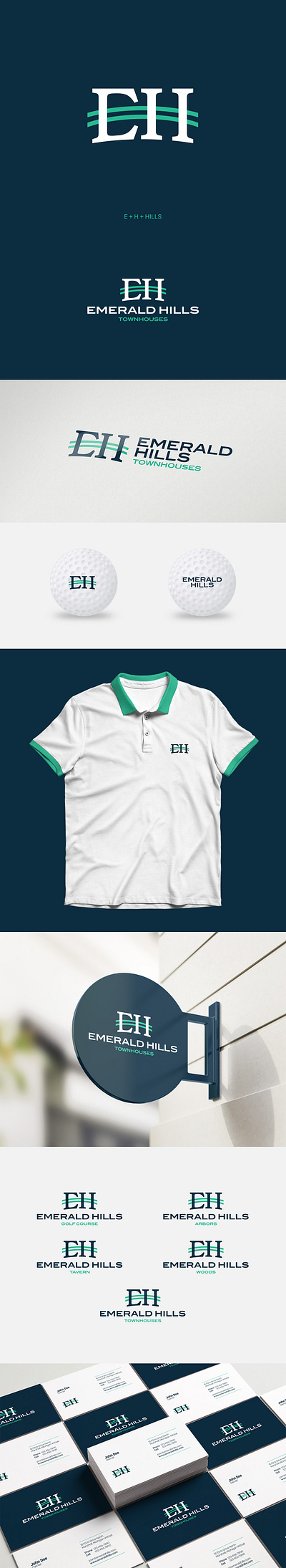 Emerald Hills branding course emerald golf green hills initials links logo modern teal