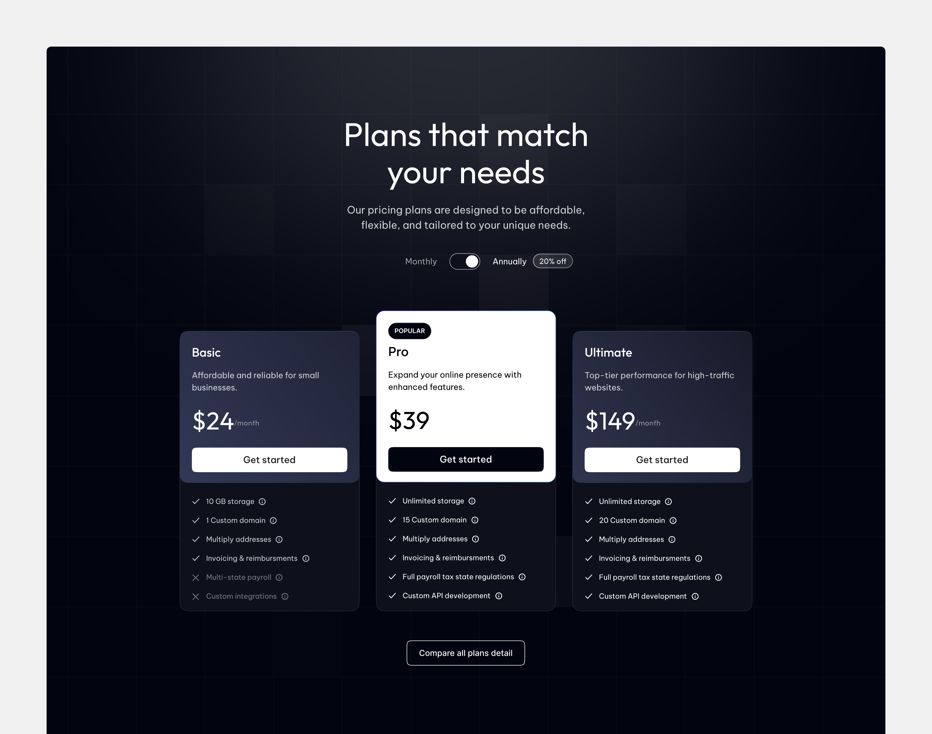 Pricing plans finance plan plans pricing pricing page saas saas platform saas website ui user experience user interface ux web desing