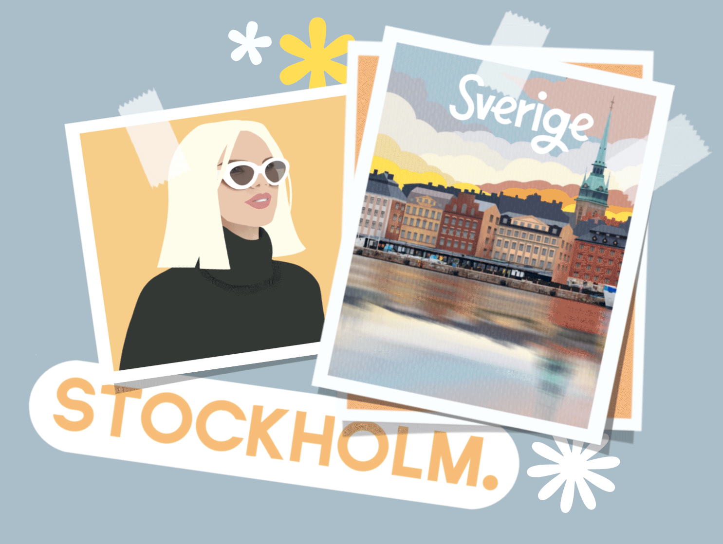 Stockholm 🌼 after effects animation design flowers gif girl illustration lettering logo motion motion graphics nordic scandinavian stockholm sunglasses sweden travel vector