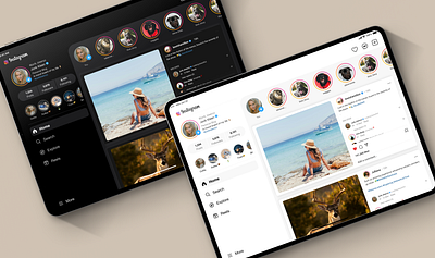 Instagram- iPad landscape mode - dark & light UI ☀️🌙 app design design figma insta instagram ios ipad ipad insta portrait mode product design ui ui design uiux ux web design