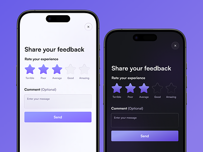 Feedback form UI app dark mode feedback review ui