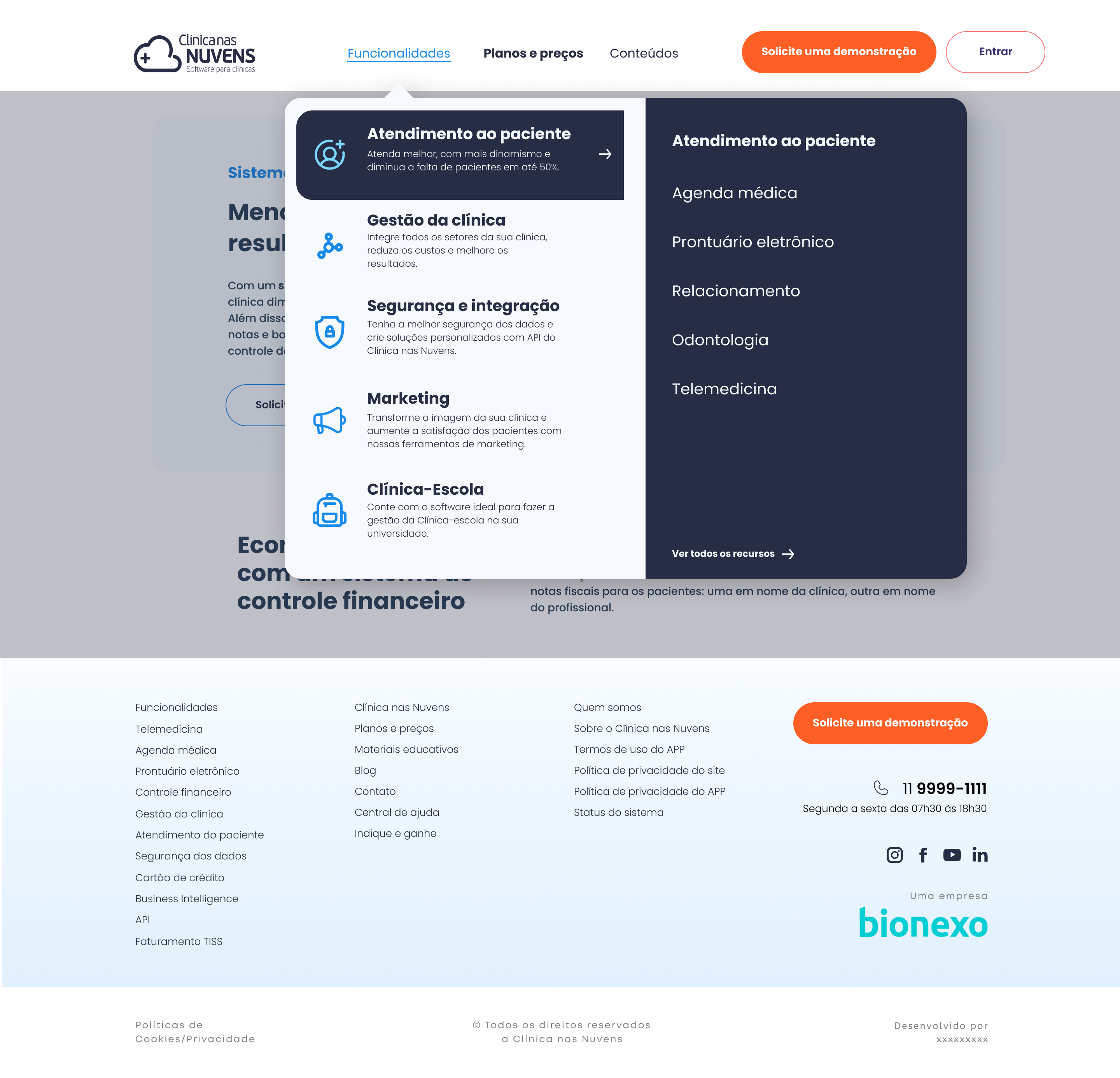 Clínica nas Nuvens - Menu de funcionalidades design design system graphic design health healthtech menu product design site ui ui design ux ux design