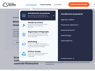 Clínica nas Nuvens - Menu de funcionalidades design design system graphic design health healthtech menu product design site ui ui design ux ux design