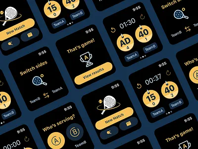 Padel WatchOS App Concept app branding darkmode design glucode icons logo modern motion padel ui ux watchos
