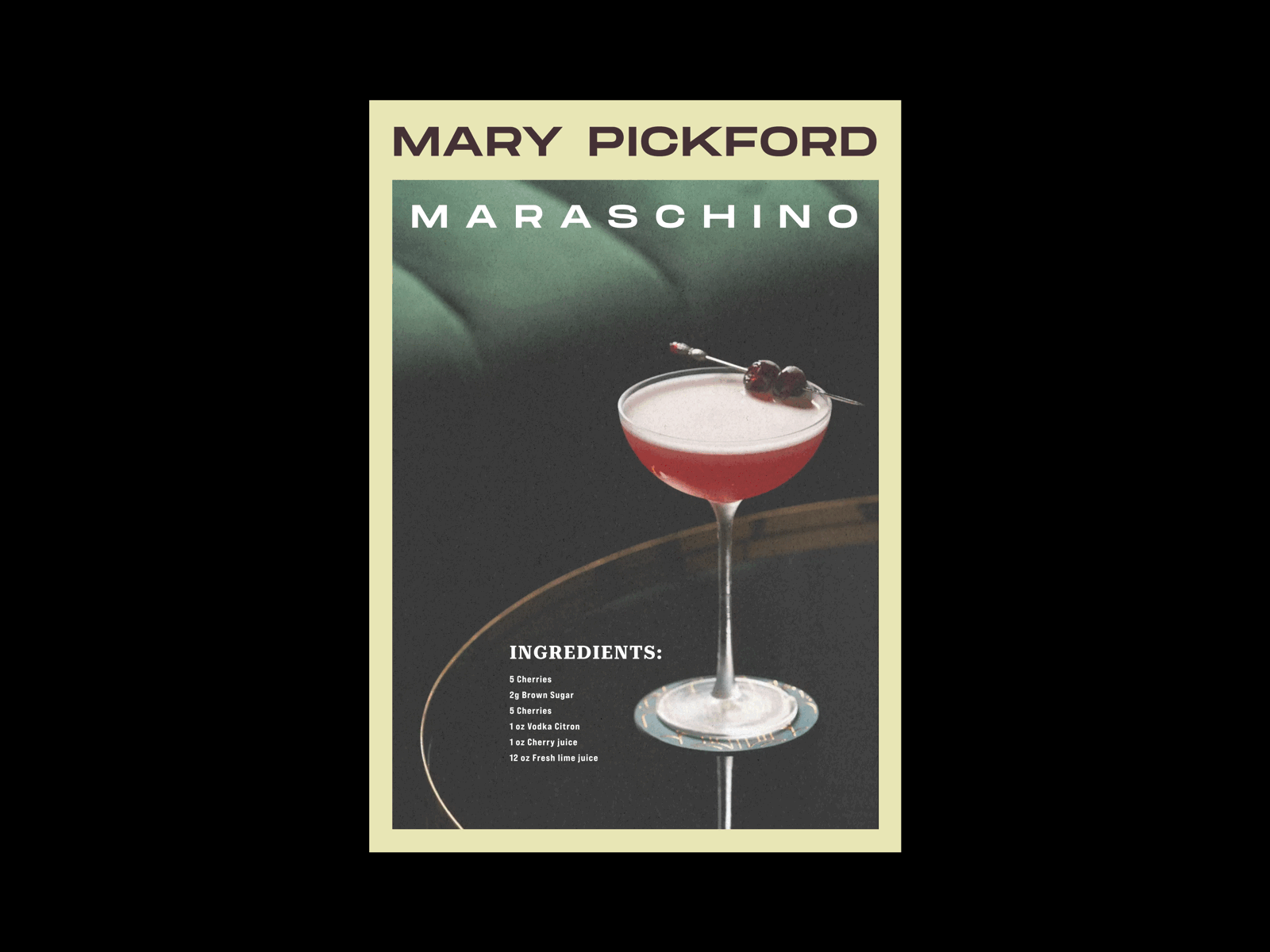 Mary Pickford Cocktail art branding clean cocktail design illustration layout minimal typog typography ui webdesign website